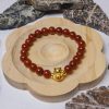 Red Agate Bracelet with Lucky Cat Charm