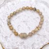Creamy Beige Alashan Agate Bracelet with Flower Barrel Charm - Image 2