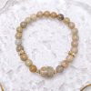 Creamy Beige Alashan Agate Bracelet with Flower Barrel Charm
