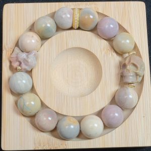 Pastel Skull and Bow Alashan Agate Bracelet
