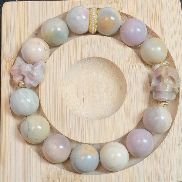 Pastel Skull and Bow Alashan Agate Bracelet