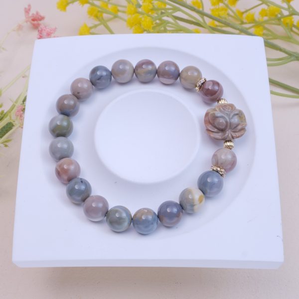 Blue Purple Alashan Agate Bracelet with Rose Charm - Image 4