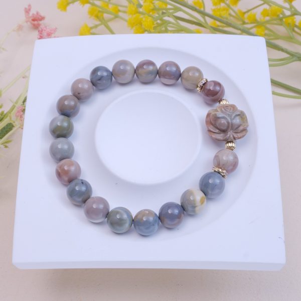 Blue Purple Alashan Agate Bracelet with Rose Charm - Image 2