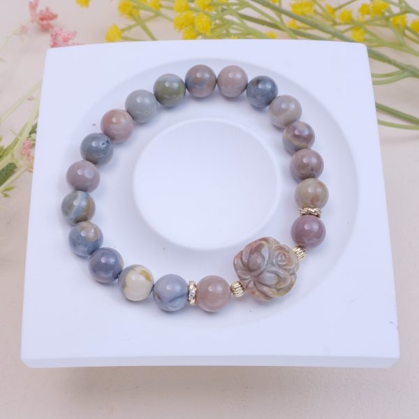 Blue Purple Alashan Agate Bracelet with Rose Charm