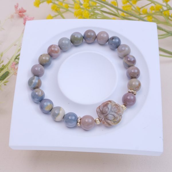 Blue Purple Alashan Agate Bracelet with Rose Charm - Image 3