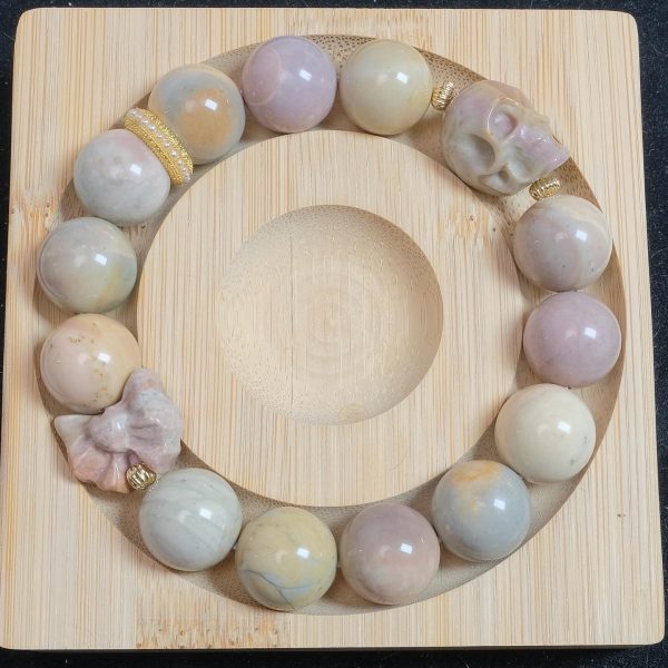 Pastel Skull and Bow Alashan Agate Bracelet - Image 4