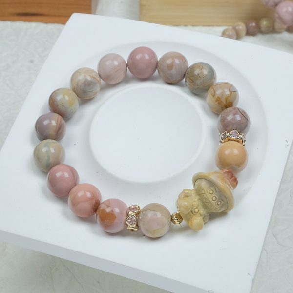 Multicolour Pink Alashan Agate with Labubu Charm - Image 3