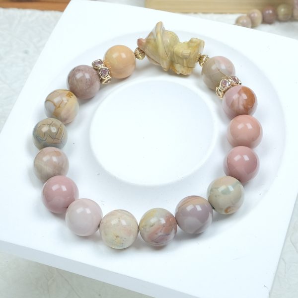 Multicolour Pink Alashan Agate with Labubu Charm - Image 4