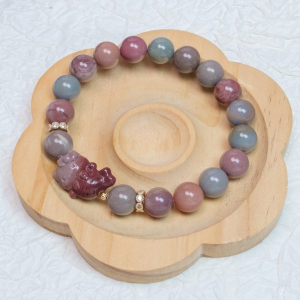 Alashan Agate Bracelet with Hello Kitty Mermaid Charm and Dark Purple, Pink, Blue round beads - Image 2