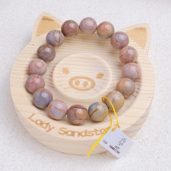 Polychrome Cracked Caramel Alashan Agate Bracelet 12.5mm - Image 2