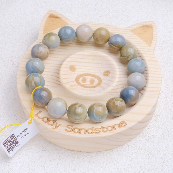 Blue Yellow Alashan Agate Bracelet 12mm - Image 2