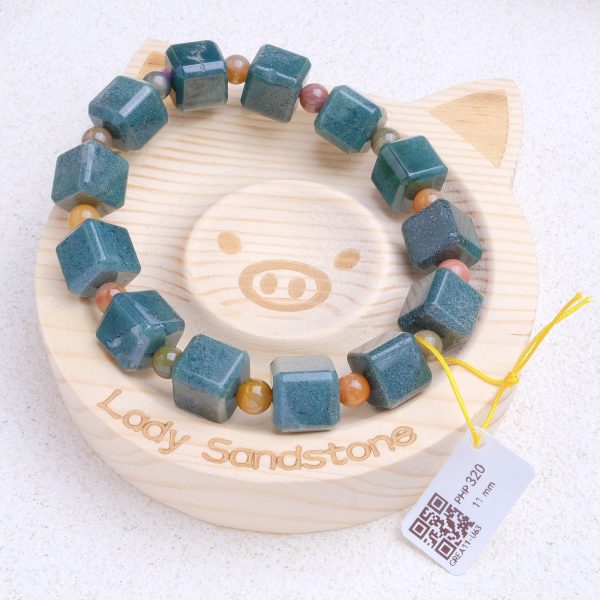 Green Cube Alashan Agate Bracelet 11mm - Image 2