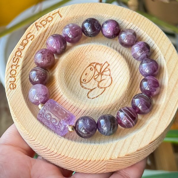 Pink Purple Tourmaline 11mm with Lucky Turn Amethyst Charm