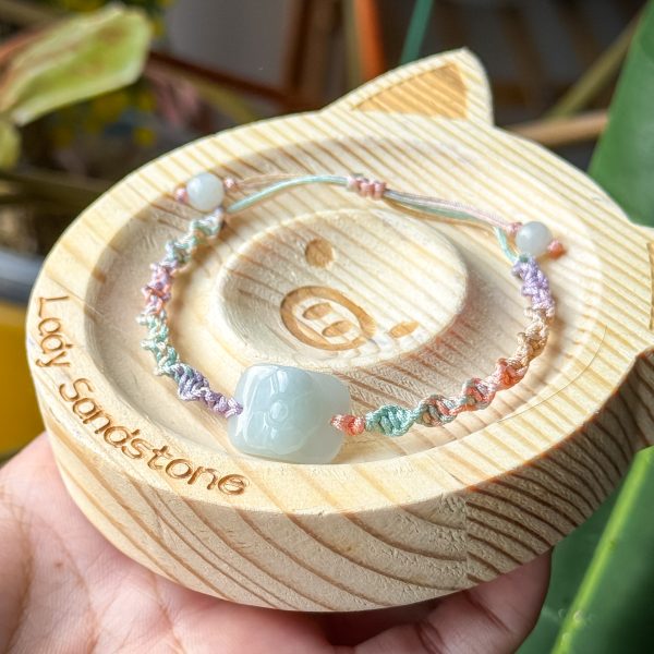 Jadeite Flower Charm Handwoven Bracelet - Image 2