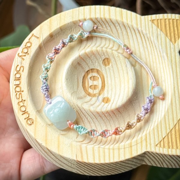 Jadeite Flower Charm Handwoven Bracelet