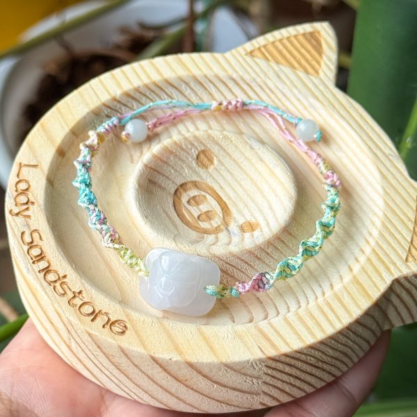 Jadeite Flower Charm Handwoven Bracelet - Image 2