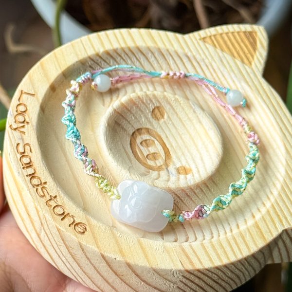 Jadeite Flower Charm Handwoven Bracelet