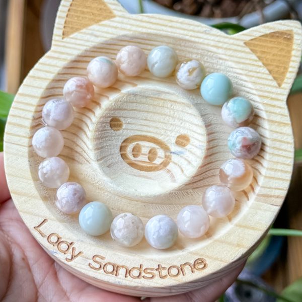 Flower (Sakura) Agate Bracelet 10.5mm with Natural Green