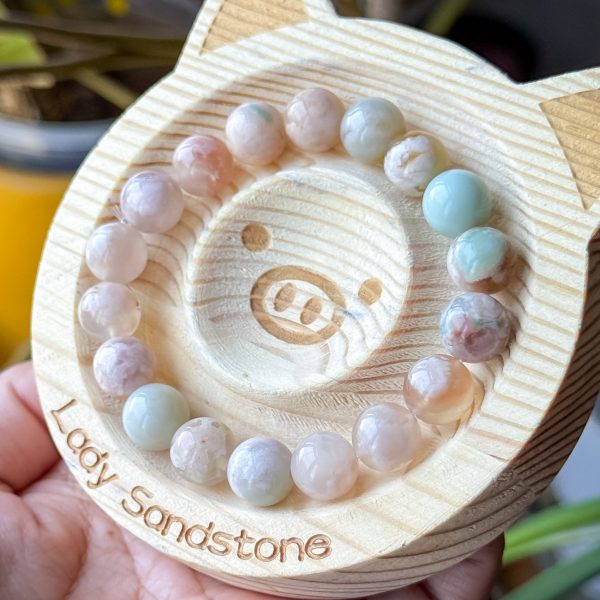 Flower (Sakura) Agate Bracelet 10.5mm with Natural Green - Image 2