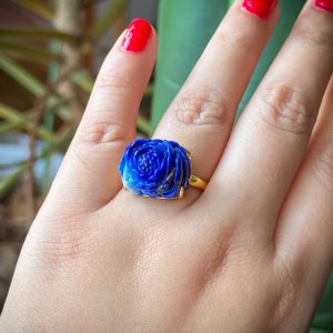 Lapis Lazuli Peony Carving Gold-plated S925 Ring
