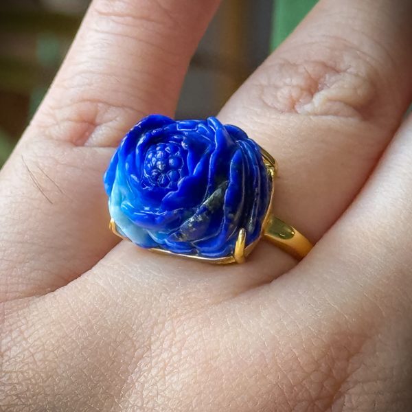 Lapis Lazuli Peony Carving Gold-plated S925 Ring - Image 2