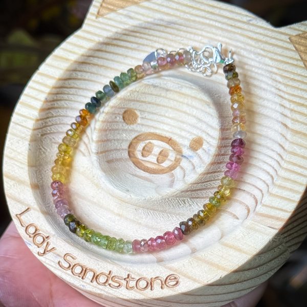 Rainbow Tourmaline Bracelet 3.8mm Faceted Rondelles - Image 2