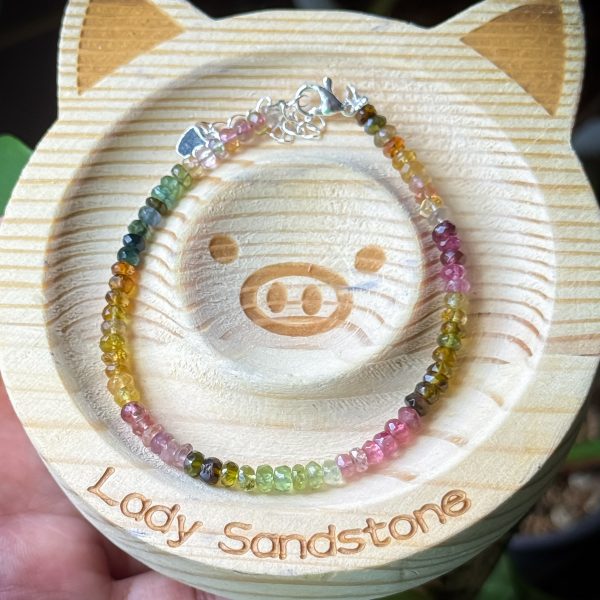Rainbow Tourmaline Bracelet 3.8mm Faceted Rondelles - Image 3