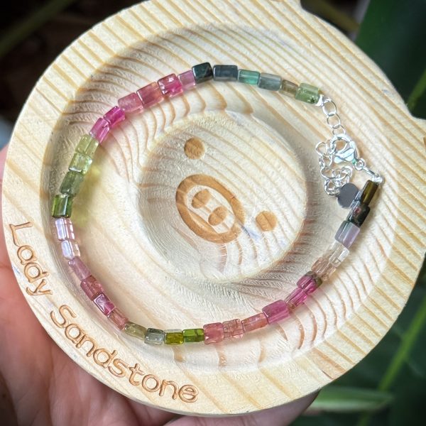 Rainbow Tourmaline Bracelet 4.5mm Cube Beads