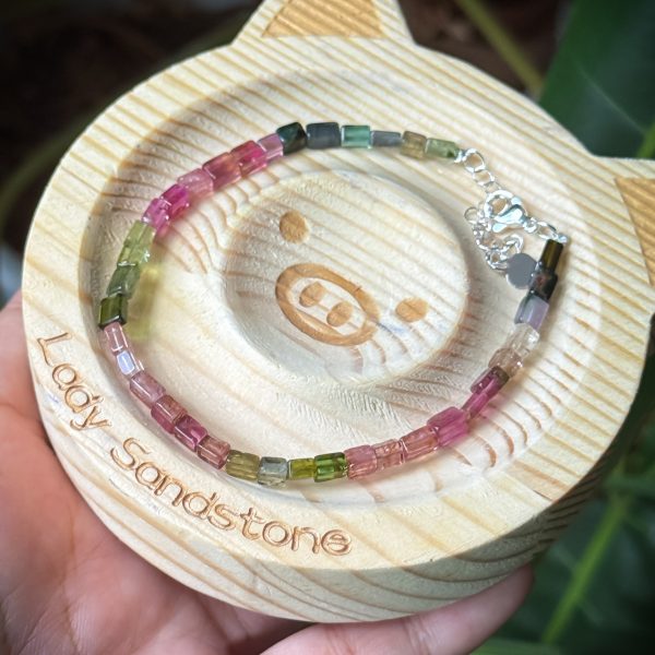 Rainbow Tourmaline Bracelet 4.5mm Cube Beads - Image 3
