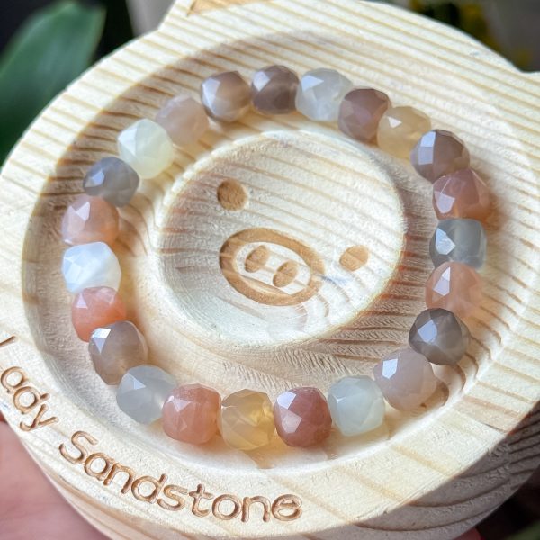 Colorful Moonstone Faceted Cube 8mm