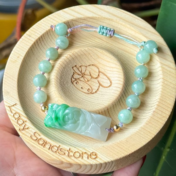 Jadeite Rose Carving Handwoven Bracelet - Image 3