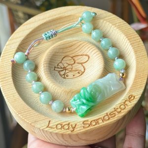 Jadeite Rose Carving Handwoven Bracelet