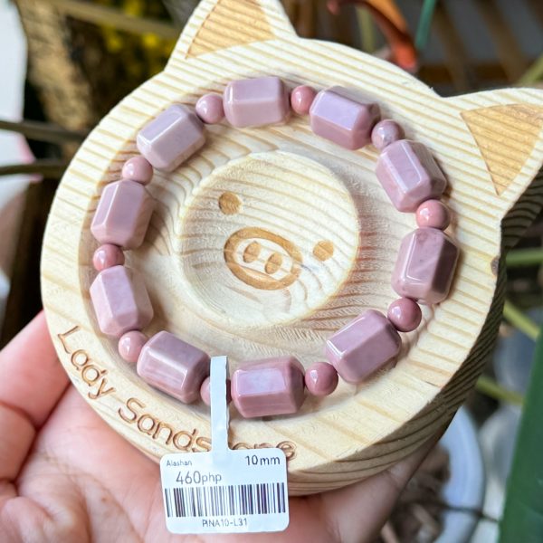 Pink Faceted Barrel Alashan Agate Bracelet 10mm - Image 2