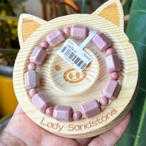 Pink Faceted Barrel Alashan Agate Bracelet 10mm