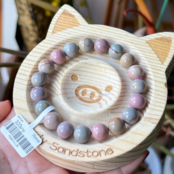 Pastel Multicolour with Caramel Patterns Alashan Agate bracelet 10mm - Image 2