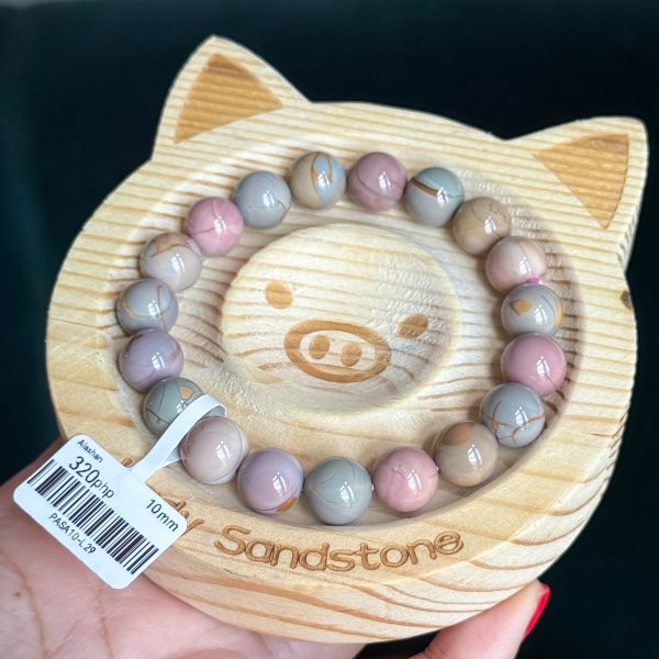 Pastel Multicolour with Caramel Patterns Alashan Agate bracelet 10mm - Image 3