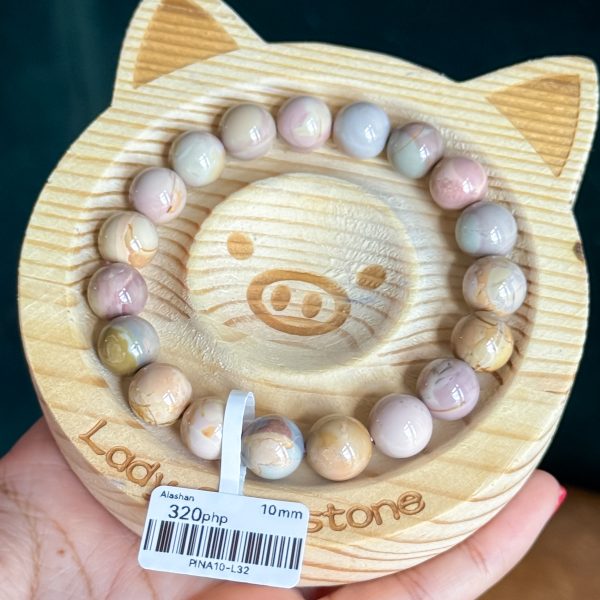 Pink Multicolour with Caramel Alashan Agate Bracelet 10mm - Image 5