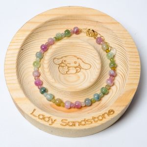 Rainbow Tourmaline Round Barrel Mix Bracelet 5.3