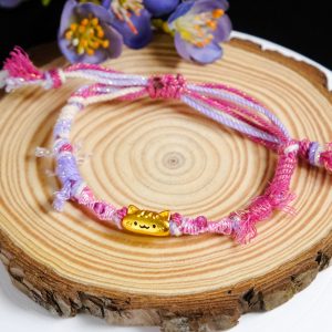 Berry Meow: Handwoven Cat Charm Bracelet