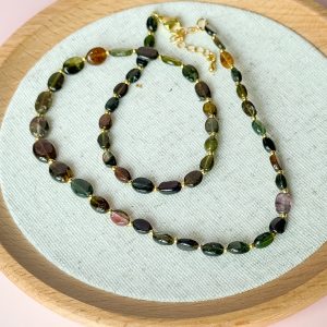 Old-mined Multicolour Tourmaline Oval Beads Necklace