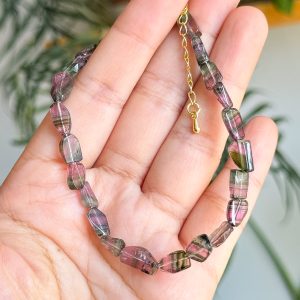 Bicolor Tourmaline Freeform Flat Nugget Bracelet Light