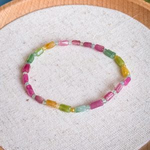 Neon cube and round rainbow tourmaline 3.5mm