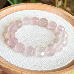 Round Faceted Rose Quartz Bracelet 13mm