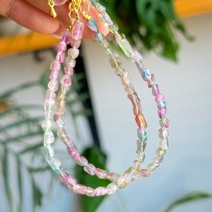 Watermelon Tourmaline Raw Chips Bracelet 3-4mm