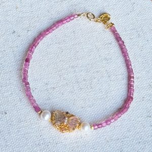 Pink Tourmaline Cubes with Tourmaline Butterfly Charm