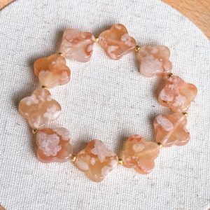 Flower Agate 4-leaf Clover Bracelet