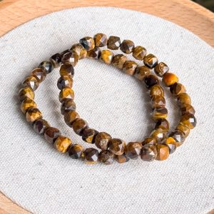 Faceted Cube Barrels Tiger's Eye Bracelet 6.5mm