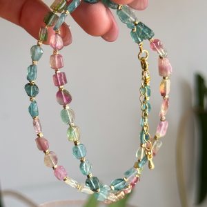 Watermelon + Blue Tourmaline Freeform Necklace